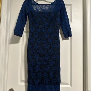 St. John Navy and Black Patterned Midi Dress